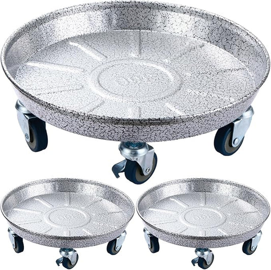 3 Packs Metal Plant Caddy with Wheels 16 inches Rolling Plant Stand Heavy Duty Plant Dolly with Casters for Indoor and Outdoor Large Planter Casters Potted Plant Mover, Silver-black