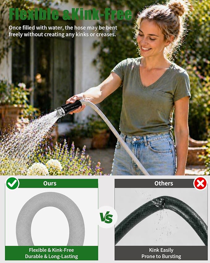 Garden Hose 25ft, Ultra-Light & Flexible Water Hose, Durable, All-Weather, Made of TPU-Drinking Water Safe, Easy to Store & Coil, Kink-Free, Camping, Car Wash, Yard, Garden and Home, Gray