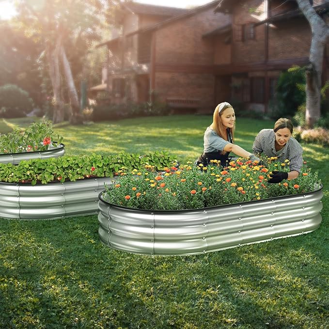 Winpull Raised Garden Bed Kit, 6x3x1 ft Galvanized Planter Box Outdoor with Safety Edging, Large Metal Raised Beds for Gardening Vegetables Flower Herb (Silver)