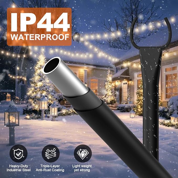 String Light Poles for Outside, 10ft Outdoor Poles for String Lights, Heavy Duty Stepped-in 5-Prong Base Light Pole for Backyard, Patio, Garden, Wedding & Party Decor (2 Pack)