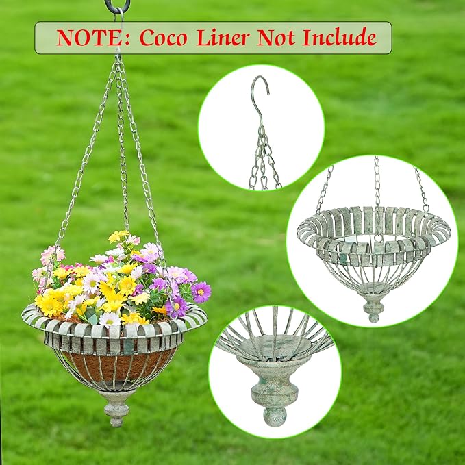 Set of 2 Metal Hanging Planters,Hand-Crafted Rusty Hanging Basket Plant Holder for Outdoor Indoor Garden, Patio, Deck, Porch, Flower Pots