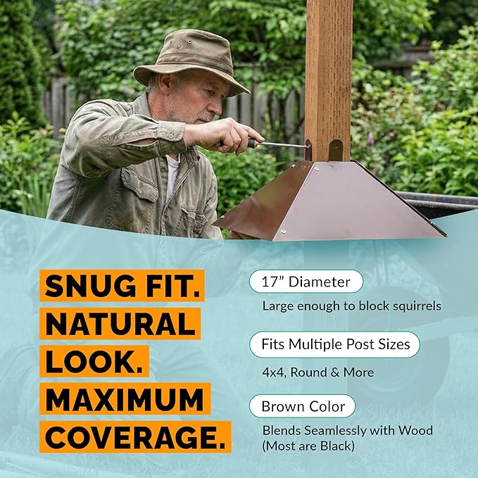 Squirrel Baffle for 4x4 Post | Metal Bird Feeder Squirrel Guard Baffles for Bird Feeders for Outdoors, Extra Large Cone Blocker for Post Sized 4 x 4, Also Effective As a Raccoon Baffle for 4x4 Posts