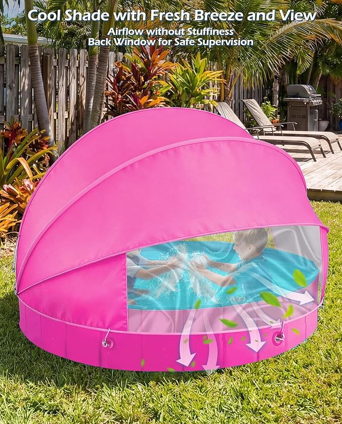 Jasonwell Kiddie Baby Pool with Canopy - Foldable Infant Toddler Kids Pool with Shade Baby Beach Essentials Tent Swimming Wading Pools for Toddlers 1-3 + Kids Dogs Ball Pit Backyard Water Play R, 79"