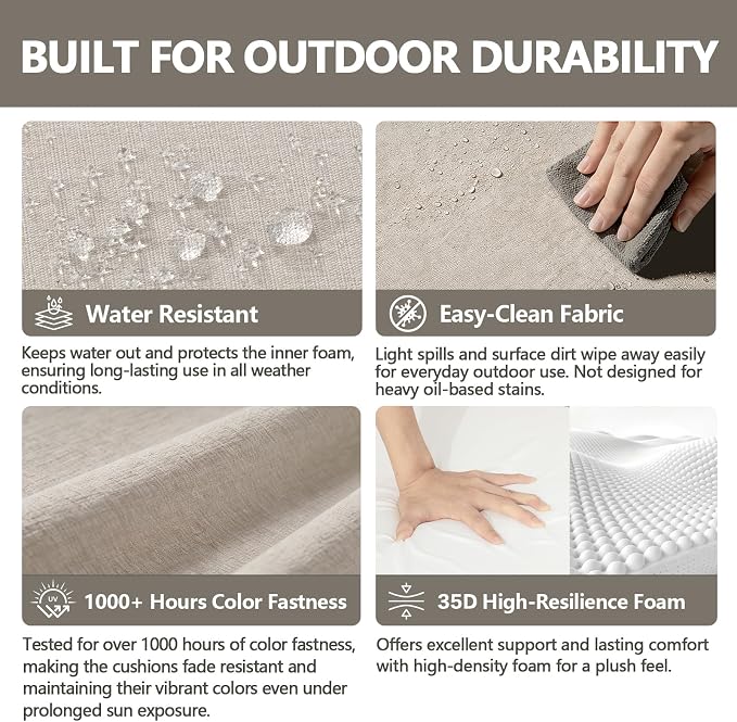 Goodgoods 24 x 28 Outdoor Patio Deep Seat Cushions 2-Pack, 1000+ Hours Fade-Resistant & Water-Resistant Outdoor Furniture Chair Cushions with 30D High-Resilience Foam for Sofa Chair, Putty