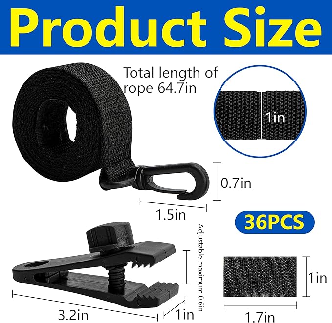 codree 36 Pcs Pool Solar Cover Reel Attachment Kit, Inground Swimming Pool Solar Cover Straps and Clips, Solar Blanket Strap Kit Including 12 Straps with Hooks, 12 Clips and 12 Touch Fastener (Black)