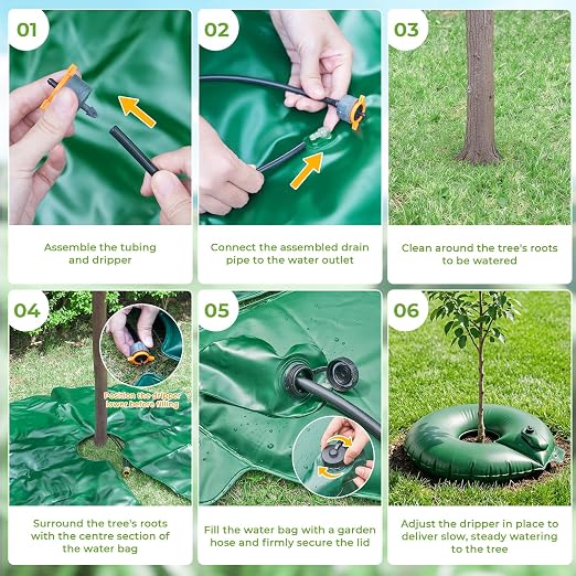 HIRALIY 15 Gallon Tree Watering Bag, 2 Pack Watering Ring, Slow Release 1-5 Days, Deep Root & Automatic Drip Irrigation System, for Multi-Trunk Newly Planted Small Trees and Shrubs