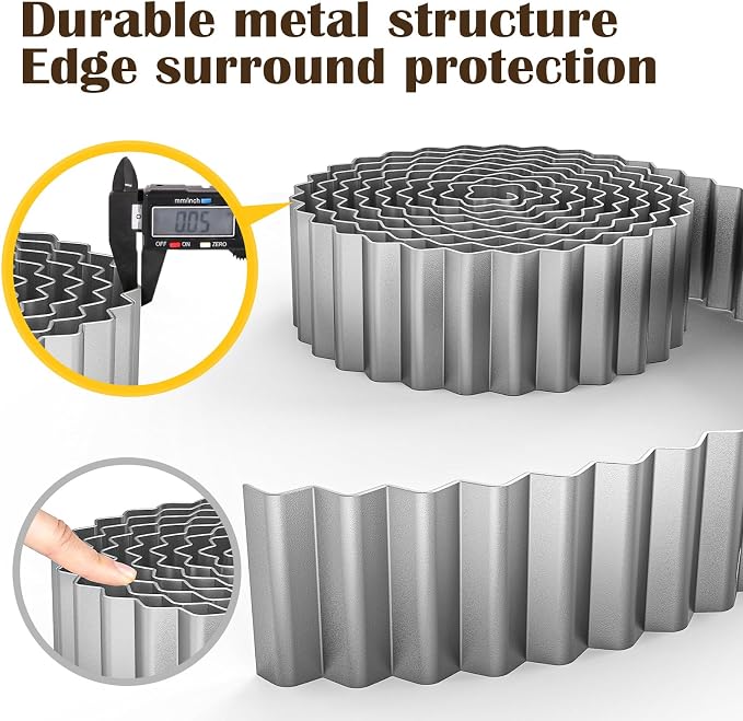 LAVEVE Corrugated Metal Garden Edging 3" x 100ft, Landscape Edging Border for Lawn, Flower Bed, Garden Fence, Paver Edging (Silver)