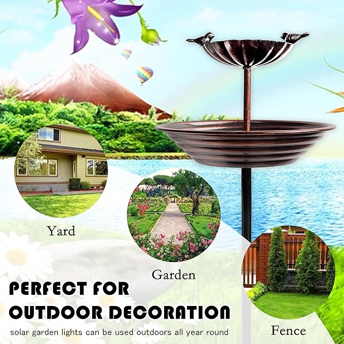JOYBEE 38In Metal Double Bird Bathtub Stake for Outside, Vintage Freestanding Birdbaths, Bird Baths Feeder Bowl for Outdoors Garden Patio Yard Lawn Decor, Upgraded 5-Pronged Base (Brown