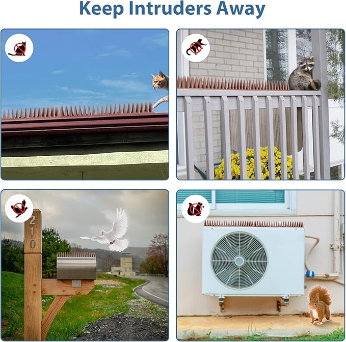 Bird Spikes, 30 Pack Pigeon Cat Squirrel Raccoon Animal Deterrent Spikes Anti-Climb for Outside Anti-Animal Defender Spikes to Keep Birds Away, Brown