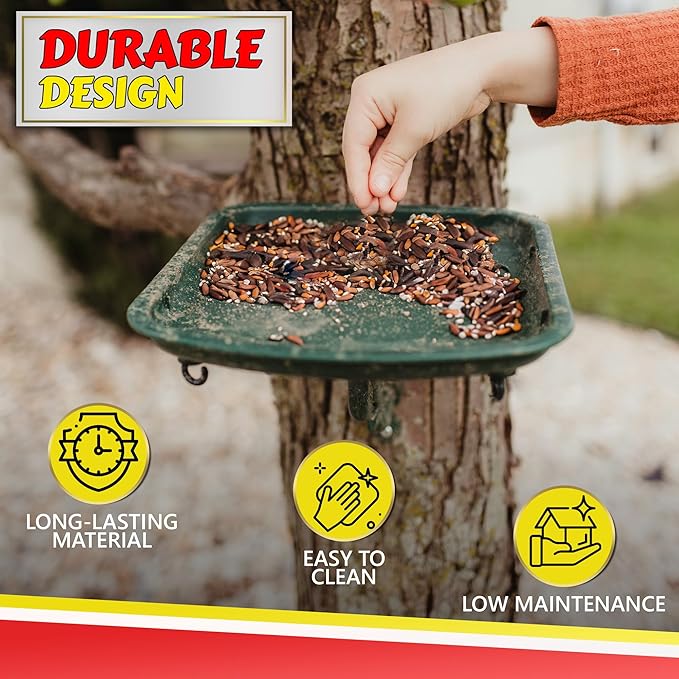 Outdoors Bird Feeder - Tray for Wild Birds and Squirrels for Outside - Cardinal, Finch, Thistle Bird, Woodpecker, Bluebird and More - Outdoor Feeding Station for Garden and Yard - Heavy Duty Platform
