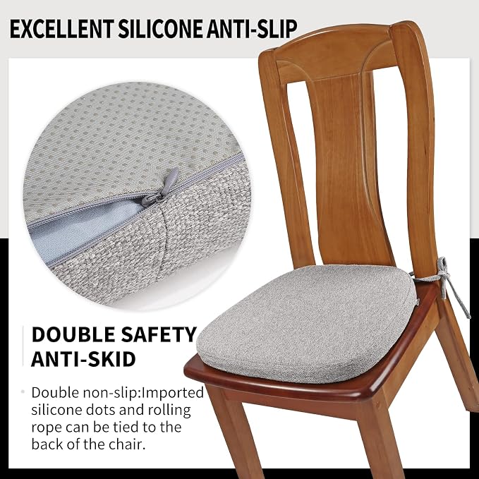 SINOSSO 1 Pack Memory Foam Chair Cushions for Dining Chair, Friendly Woven Fabric 16" U-Shape Comfortable Kitchen Chair Pad, Removable Slip Resistant Seat Cushion (1 Piece, Light Grey)