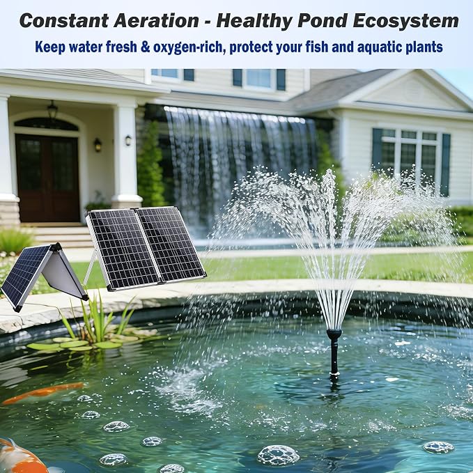 Antfraer 120W Solar Pond Pump, 1600GPH Solar Water Fountain Pump with Dual Solar Panel, 3 Spray Nozzles, Dry-Run Protection,Solar Water Pump for Large Pond, Koi Pond,Garden Waterfall Water Features
