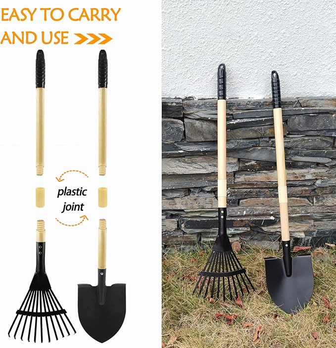 Toddlers Rake & Shovel Set with Wheelbarrow, Kids Yard Tools for Digging, Gardening, Beach, Sandbox, Lawn, Camping, Summer Outdoor Garden Toys Gifts for Children Age 2-5 Years Old