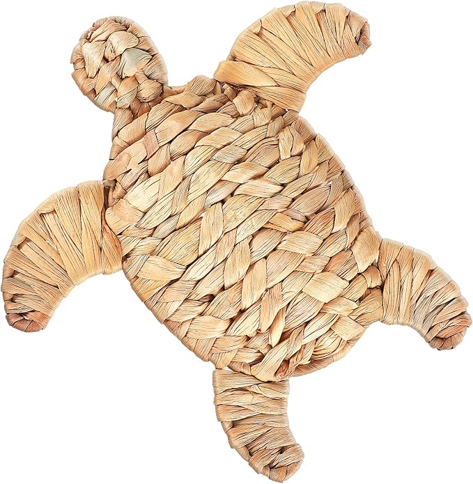 Threehoney Sea Turtle Beach Theme Decor 9.84 Inch Handmade Wicker Turtle Wall Decor Sea Life Hanging Wall Art Coastal Nautical Sculpture Table Decoration for Boho Bathroom Indoor Outdoor Ornament