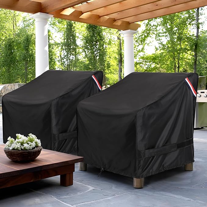 KylinLucky Waterproof Outdoor Chair Cover - Universal Fit 33W x 34D x 31H inches, Heavy Duty Oxford Fabric for Patio Rocking Chairs Black