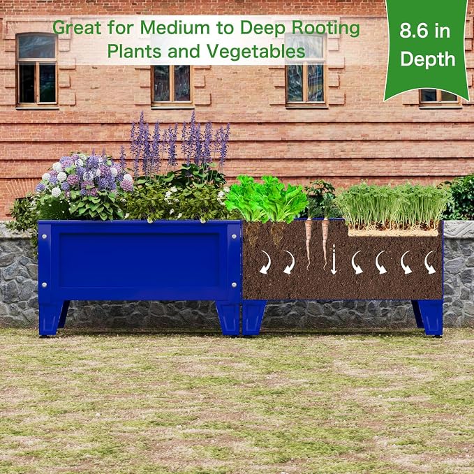 PROXRACER Elevated Metal Planter Box Stand Heavy Duty Raised Garden Bed for Vegetables Flowers Herbs Indoor Outdoor Use, Deep Blue