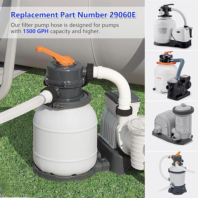 1.5" Replacement Pool Pump Hose for Above Ground Pools Accessories - 29060E Pool Hoses for Intex 1,500 GPH Pump, Sand Filters ＆ Saltwater System (White -2 Pack)
