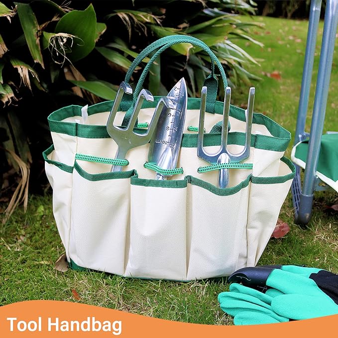 BDL Garden Cart Outdoor Rolling Garden Workseat with Wheels, Heavy Duty Garden Tool Cart with Extendable Handle and Storage for Seniors Yard Gardening Work