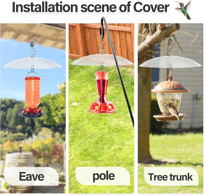 13" Bird Feeder Rain Guard, Hummingbird Feeder Shade Dome Cover, Hanging Baffle for Bird Feeder Pole,Smart Birds Feeder's Umbrella(Translucent), 2 Pack