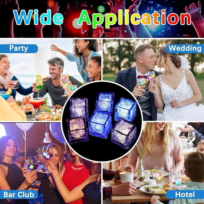 24 Pcs Light Up Ice Cubes - Waterproof LED Ice Cubes with Liquid Sensor and Color Changing Effect for Party, Bar, Wedding Decor - Multi Color