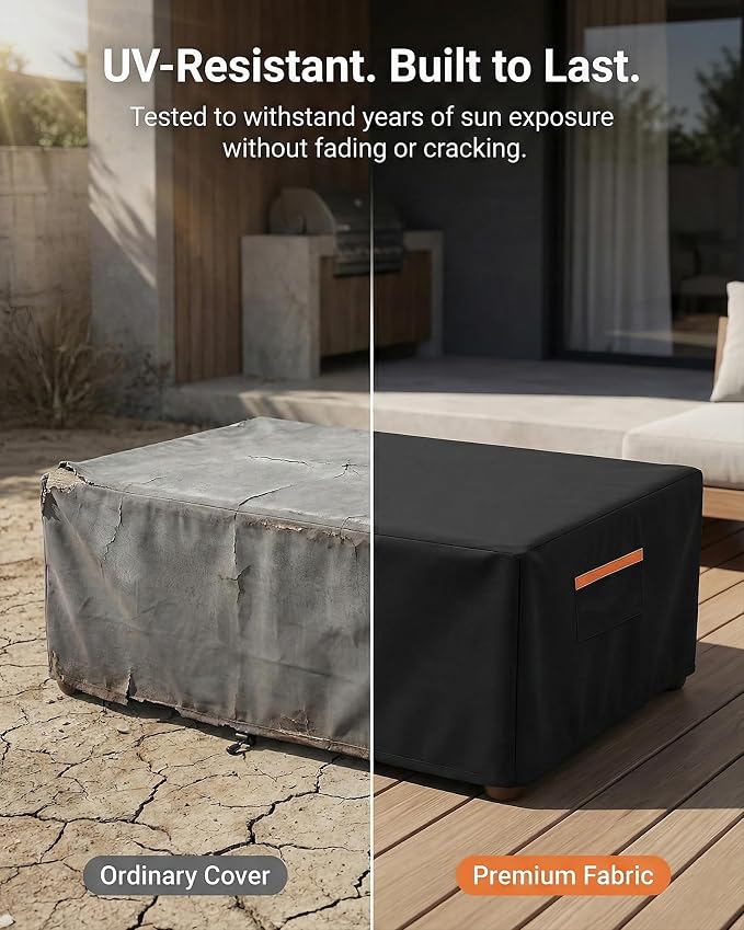 Patio Coffee Table Cover, Waterproof Outdoor Furniture Cover Heavy Duty 600D with Windproof Buckles, UV & Fade Resistant All-Weather Protection for Rectangular Patio Tables 48 x 28 x 16 Inch, Black