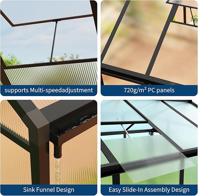IDEALHOUSE 8×10 FT Greenhouse, Large Walk in Greenhouses for Outdoors and Garden Planting, Polycarbonate Greenhouse with Enhanced Aluminum Frame, Green Houses with Quick Setup Structure and Roof Vent