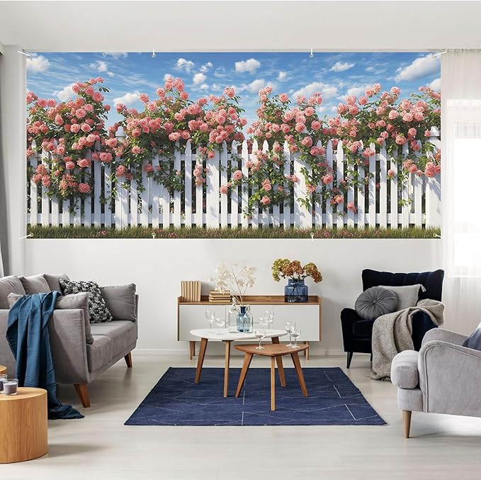 6 * 13FT Summer Rose Garage Door Cover Decorations Rose Garage Door Banner for Outdoor Indoor Summer Party Photography Backdrop