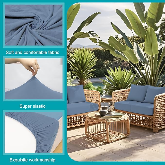 14Pcs Stretch Patio Cushion Covers,Outdoor Couch Covers Replacement,Outdoor Couch & Sofa Slipcovers,for Patio Furniture Cushion Covers,Washable Reusable Furniture Protector (Gray Blue,Cover Only)
