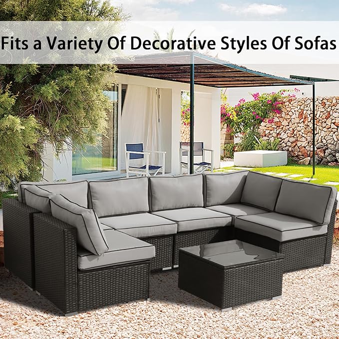 14Pieces Patio Cushion Covers Replacement Outdoor Water-Resistant Couch Covers Splashproof UV-Resistant Furniture Protectors Cushion Sofa Slipcovers Set with Zippers,Cover Only