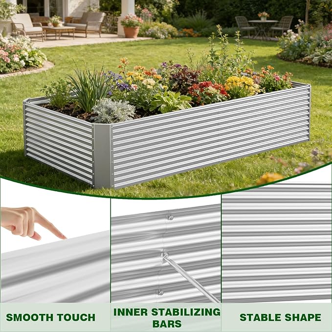 2 Pcs 6 x 3 x 1.5 FT Galvanized Steel Raised Garden Bed – Outdoor Planter Box for Root Vegetables, Herbs & Flowers, Large Metal Garden Beds for Backyards, Terraces and Balconies