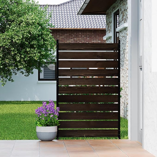 61" H x 38" W No Dig Wood Privacy Screen Fence Panel, Outdoor Decorative Privacy Wall, Freestanding Room Divider for Patio Garden, Hide Trash Cans & AC Units (Coffee, 5FT)