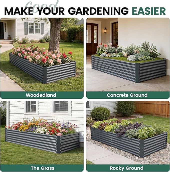 G GOOD GAIN 8x4x2 ft Galvanized Raised Garden Bed Kit, Large Metal Planter Box Outdoor for Vegetables, Flowers, Herbs, 478 Gallon Capacity Deep Root Design, Grey
