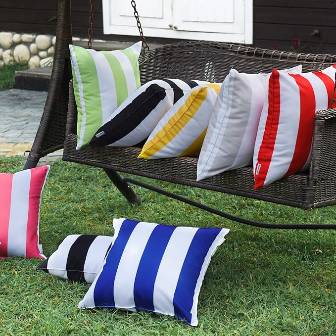 Western Home Pack of 2 Decorative Outdoor Solid Waterproof Striped Throw Pillow Covers Polyester Linen Garden Farmhouse Cushion Cases for Patio Tent Balcony Couch Sofa 12x20 inch Pink