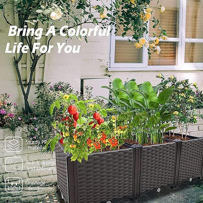 Raised Garden Beds Planters for Outdoor Plants Box Plastic Elevated Garden Bed Kit for Vegetables Flowers Herbs in Backyard Patio Balcony