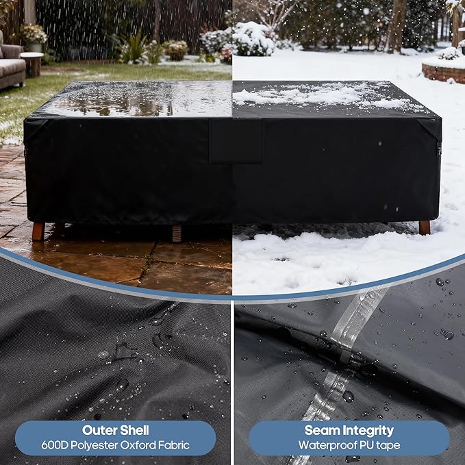DUMOS Outdoor Furniture Cover, Rectangular Heavy Duty 600D UV Resistant & Waterproof Patio Furniture Covers for Deck Table and Chairs, Backyard Patio Dining Sets, 108"L x 82"W x 28"H, Black