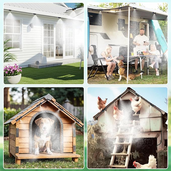 HOMENOTE Misting Cooling System with Timer, 26FT Misting Hose+7 Brass Nozzles+3/4" Brass Adapter+Water Timer with Mist Mode & Irrigation Mode, Outdoor Misters for Patio Cooling and Garden Watering