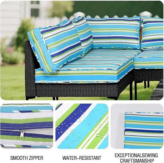 14Pieces Patio Cushion Covers Replacement Outdoor Water-Resistant Couch Covers Splashproof UV-Resistant Furniture Protectors Cushion Sofa Slipcovers Set with Zippers,Cover Only