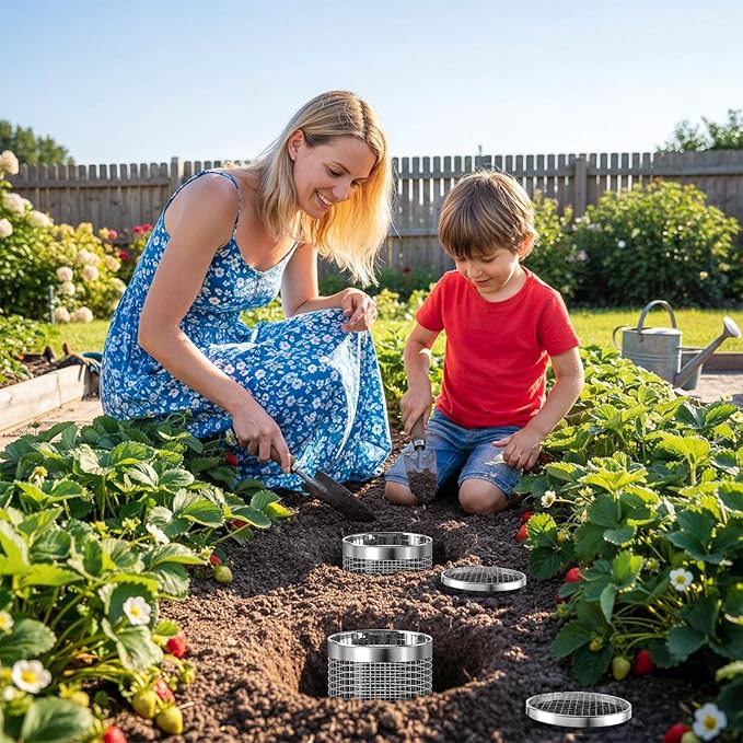Underground Worm Composting Bin, Metal Compost Bin for Recycling Kitchen Food Waste, Outdoor Worm Compost Bin with Holes and Lid Use in Outdoor Garden Vegetable Patch Backyard (Silvery 4pcs)