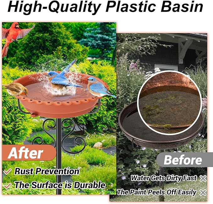 Bird Bath for Outside,Outdoor 12" Birdbath Detachable Water Bowl,Vintage Freestanding Bird Baths Bird Feeder for Outdoors Garden Patio Yard Lawn Decor (Brown)