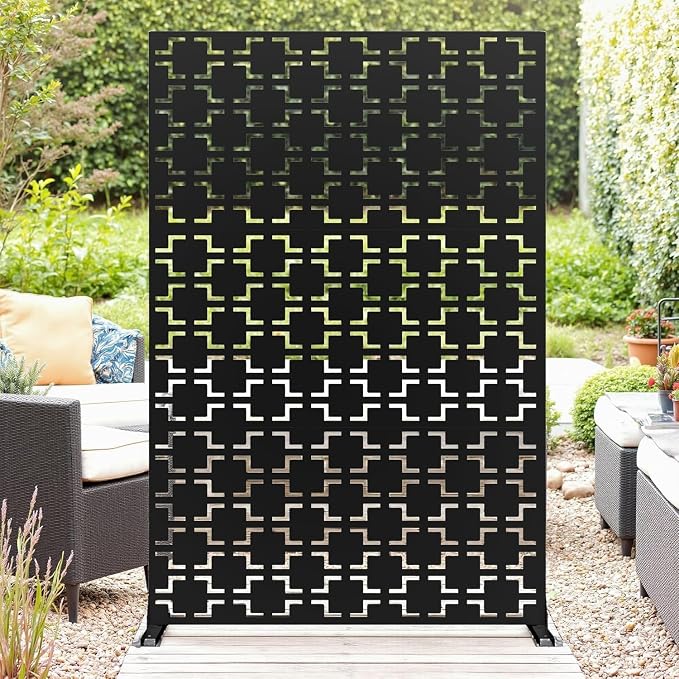 Metal Privacy Screen,72" h x 47" w 3-Panel Freestanding Decorative Fence with Stand for Outdoor Patio, Lawn, Garden, Deck, Balcony