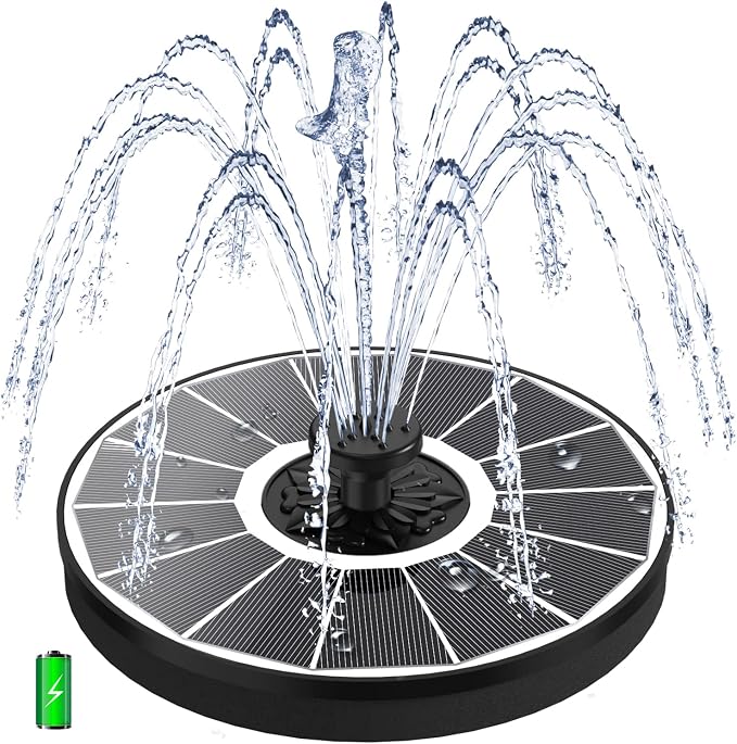 Yzert Solar Fountain with 2000 mAh Battery Backup Works in Cloudy, Glass Solar Powered Bird Bath Fountains with 7 Nozzles, 3.5 W Solar Fountain Pump for Birdbath,Garden, Outdoor, Pond