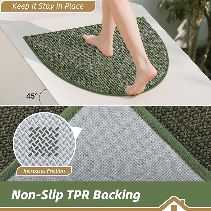 BEQHAUSE Dirt Trapper Door Mat 24" x 36" Half Circle Non-Slip Washable Doormats Entrance Rugs Absorbent Welcome Low Profile Floor Mats for Front Back Door and Entryway, Green