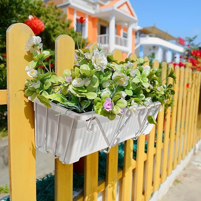 FillTouch 6 Packs 27 Inch Window Flower Box Extra Large Window Sill Herb Garden Long Rectangle Planter Plastic Boxes Outdoor with Drainage Trays for Balcony Windowsill Patio Garden