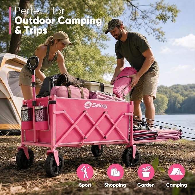 Sekey Collapsible Wagon Cart with Drop-Down Tailgate, 300 lb Capacity