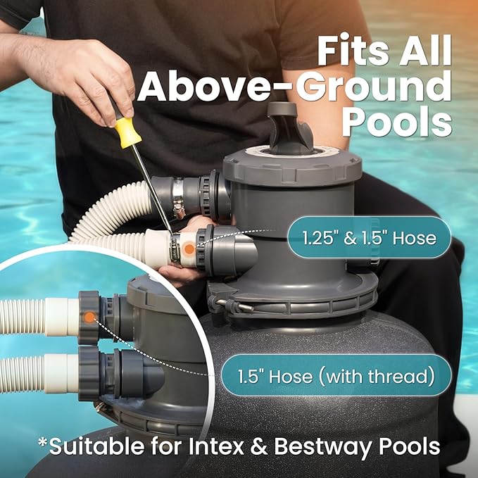Sand Filter Pump for Above Ground Pool, Pool Pumps Above Ground with Timer, Pool Sand Filter with 6-Way Valve, Efficient Filtration, 19in, Up to 29,000 Gallons