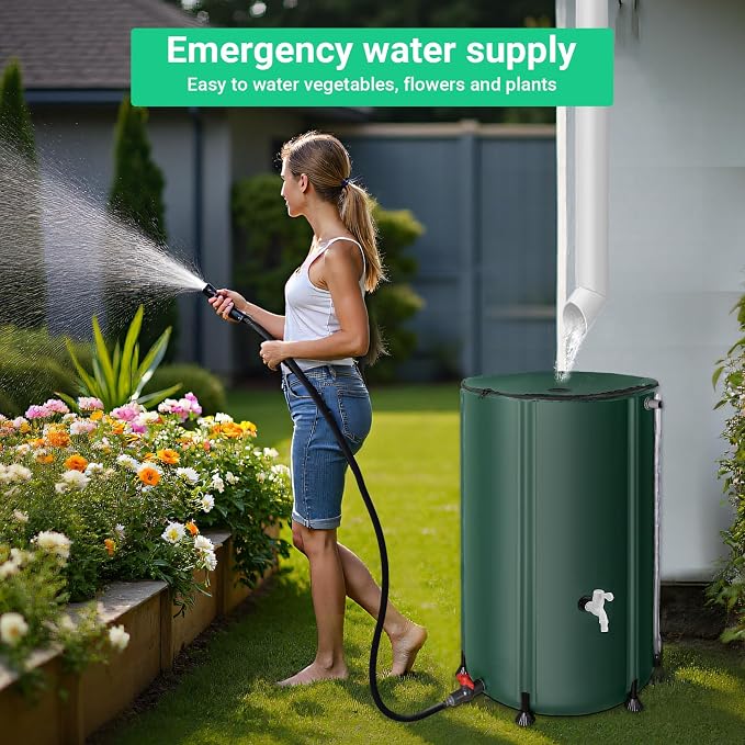 FAMIROSA 100 Gallon / 378L Collapsible Rain Barrel, Foldable PVC Rain Barrels to Collect Rainwater from Gutter, Portable Water Storage Tank Container with Spigot, Water Catcher Collector Green