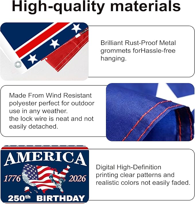 250 Anniversary USA Flag 3x5 Ft 2 Sided 3 Layers 250th Anniversary Flag We The People 1776-2026 250 Years Birthday Patriotic Decor for Outdoor Front Door Porch Wall (A)