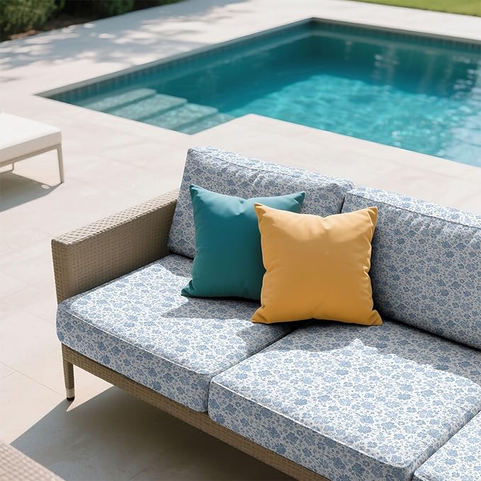pickyNproud 8Pcs Patio Cushion Covers Stretch Outdoor Couch Cushions Slipcovers Replacement Washable Furniture Protector with Elastic Bottom Sofa Chair Seat Cover, Light Blue