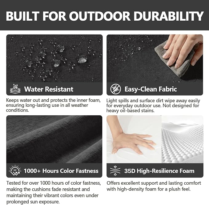 Goodgoods 24 x 28 Outdoor Patio Deep Seat Cushions 2-Pack, 1000+ Hours Fade-Resistant & Water-Resistant Outdoor Furniture Chair Cushions with 30D High-Resilience Foam for Sofa Chair, Black