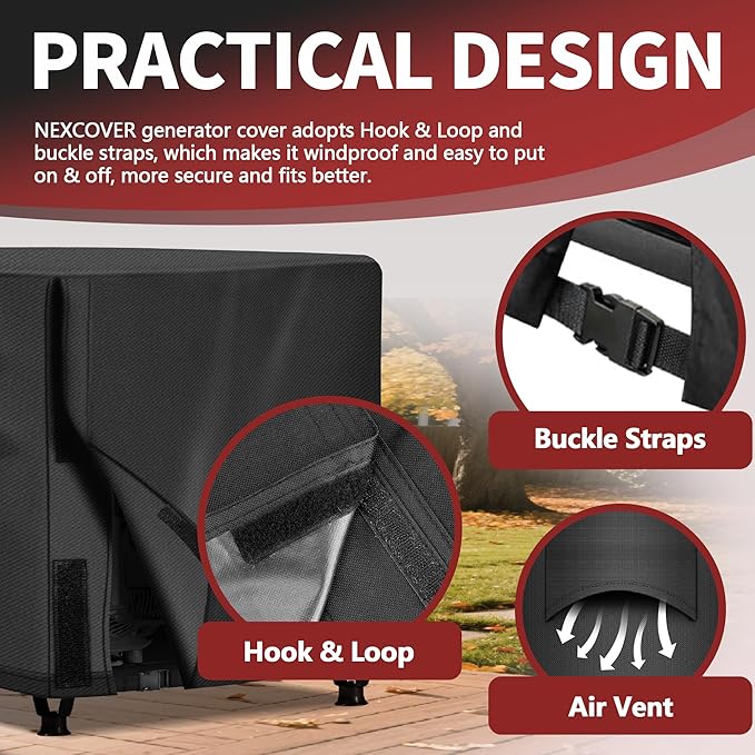 NEXCOVER Waterproof Universal Generator Cover - Weather/UV Resistant Cover 32 x 24 x 24 inch, for Most Portable Generators 5000-10000 Watt, Black